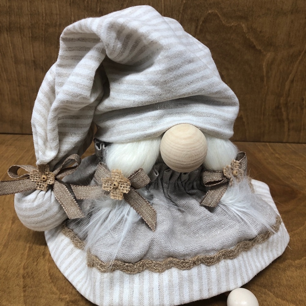 Nostalgic Gnome Cottage Style Beaded Legs Wool Pom Pom Jute Lace Burlap Rose Bow